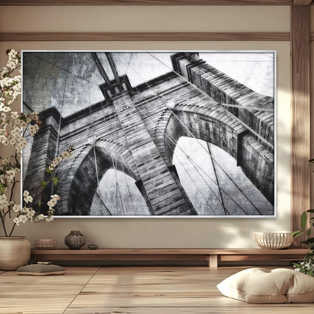 Tablou canvas cu tablou canvas cu podul brooklyn, in rama de aluminiu argintiu